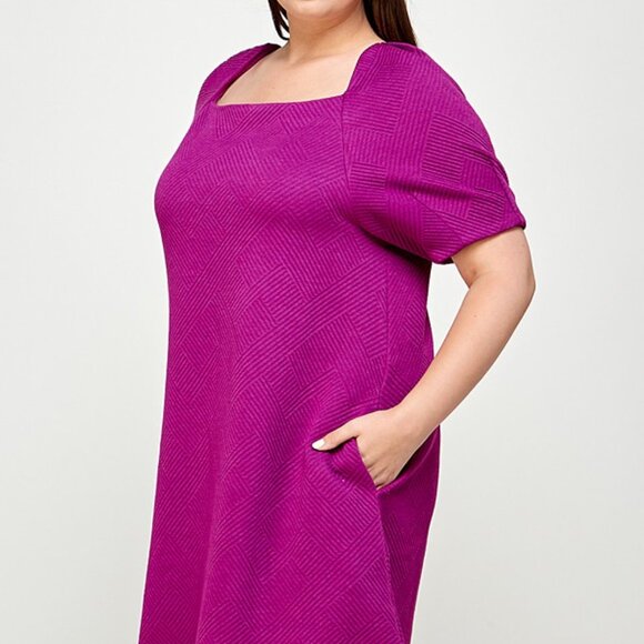 Textured PLUS Magenta Dress with POCKETS! - Picture 2 of 4